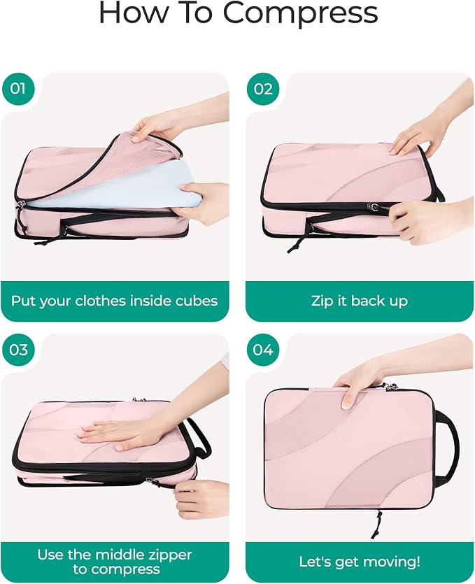 BAGSMART Compression Packing Cubes for Travel | Lightweight suitcase organizers bag set, space-saving double zipper expansion for carry-on luggage & travel organization - Image 4