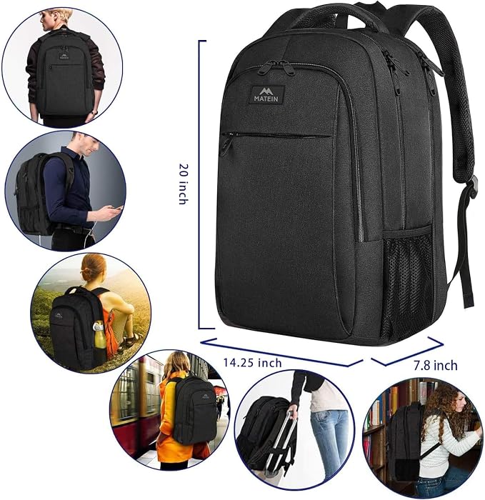 MATEIN 18 Inch Laptop Backpack, Extra Large TSA Friendly Laptop Travel Bag | Anti-Theft, Flight Approved, Business Work & College, Computer Backpack for Women Men, Big Bag with Luggage Strap, Black - Image 5