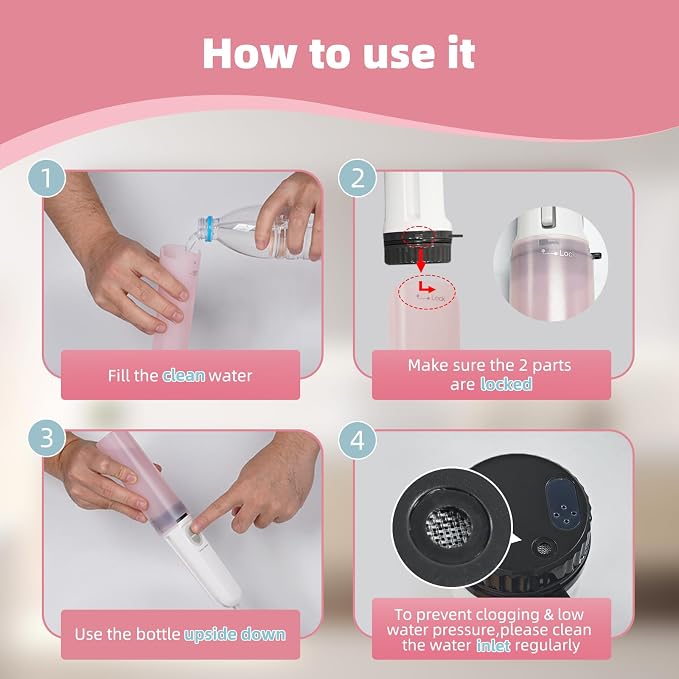 Hibbent Portable Bidet for Travel, High Pressure Handheld Electric Sprayer, Rechargeable Travel Bidet for Women & Men, Personal Hygiene Cleaning, Soothing Postpartum Care, Pink - Image 9