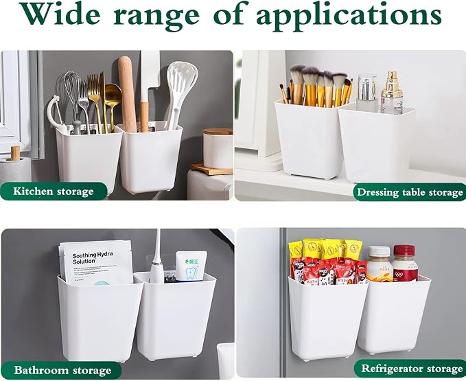 4 Pack Cabinet Door Organizer, Self Adhesive Wall Mount Storage Bins, No Drilling Food Grade ABS plastic for Kitchen, Bathroom, Refrigerator, Wardrobe, Under Sink, Desktop Sundries - Image 6
