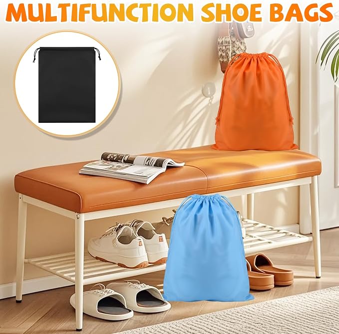 Shoe Bags for Travel, 15.7" x 11.8" Travel Shoe Bags for Packing, Large Waterproof Portable Drawstring Travel Shoe Storage Bag Travel Essentials Women for and Men (Orange & Black & Pink & Blue) - Image 7