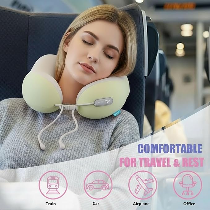 Travel Pillow with Cool Material,Neck Pillow for Traveling 100% Pure Memory Foam,Travel Neck Pillow with Hard Case, Airplane Pillow for Traveling,Travel Essentials(Green) - Image 2