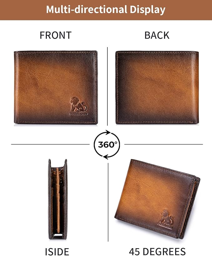 Men's Cowhide Leather RFID Wallet, Slim Bifold (Brown) | 2 Clear ID Windows, 10 Card Slots, Zipper Coin Pocket, Gradient Finish for Business, Travel, Daily Carry and Gifts - Image 8