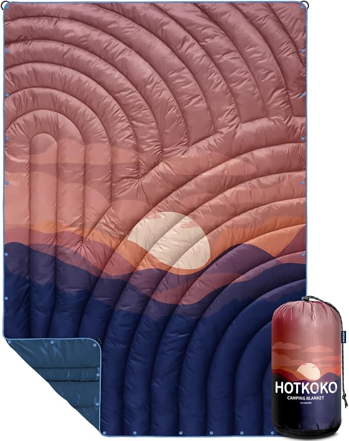 Puffy Camping Blanket,Large Camp Blanket Outdoor Camping Quilt Waterproof | Lightweight Printed Warm Packable Down Alternative Blanket for Camping,Traveling, Stadium, Hiking, Picnics by hotkoko