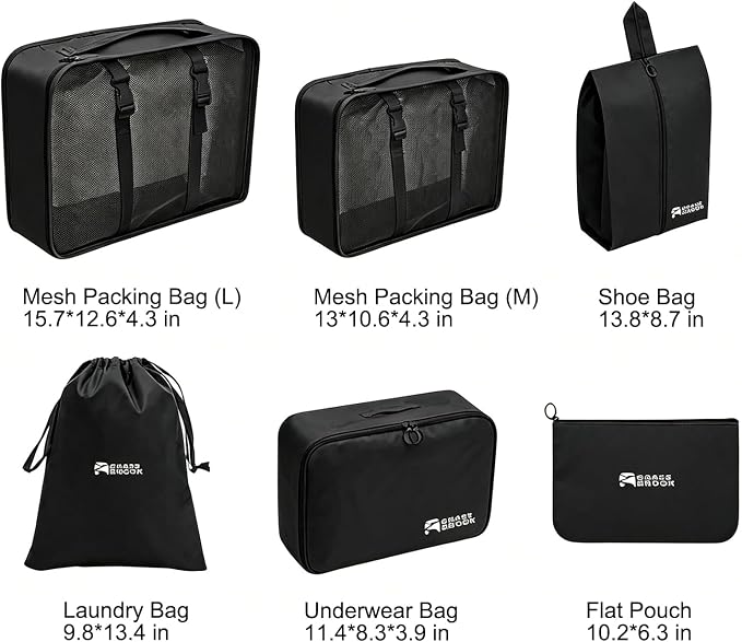 6 Set Packing Cubes, Luggage Packing Organizers for Travel Accessories, Carry on Suitcase Organizer Bags, Travel Essentials Luggage Accessories for Cruise Ship (Black) - Image 2
