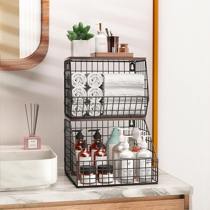 Fruit and Vegetable storage, 2 Set Wall Mounted Wire Baskets, Fruit Basket for Kitchen Counter, Hanging Fruit Basket, Potato Onion Basket, Wire Basket for Organizing, Countertop Organization Pantry - Image 6