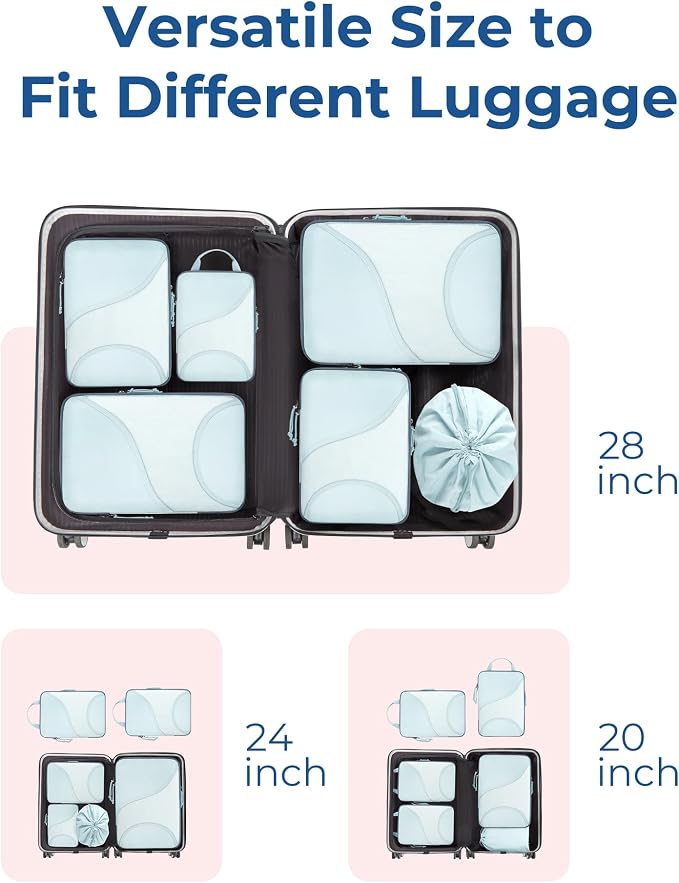 Bagsmart Compression Packing Cubes, Travel Bag Cruise Ship Essentials | Lightweight, Compressible Suitcase Organizer Set fit Standard Carry-On & Checked Luggage, 6 Set, 14 Set Washable Packing Bags - Image 3