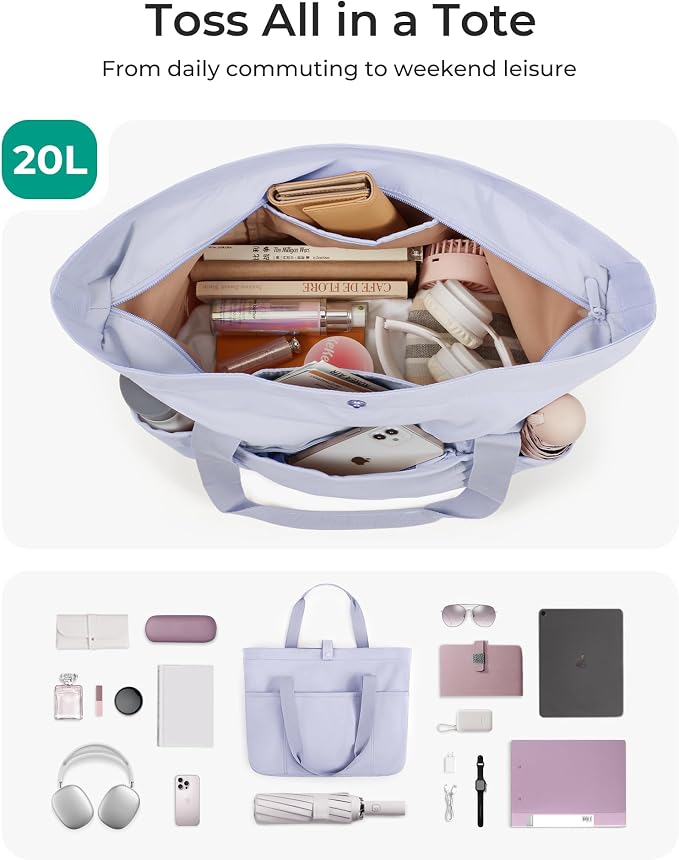 BAGSMART Tote Bag for Women, Foldable Tote Bag With Zipper Travel Shoulder Bag Handbag for Work - Image 7