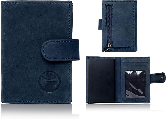 Anti-Theft Top Grain Leather RFID Card Holder Cum Minimalist Wallet for Men's and Women's (Navy Blue) - Image 3