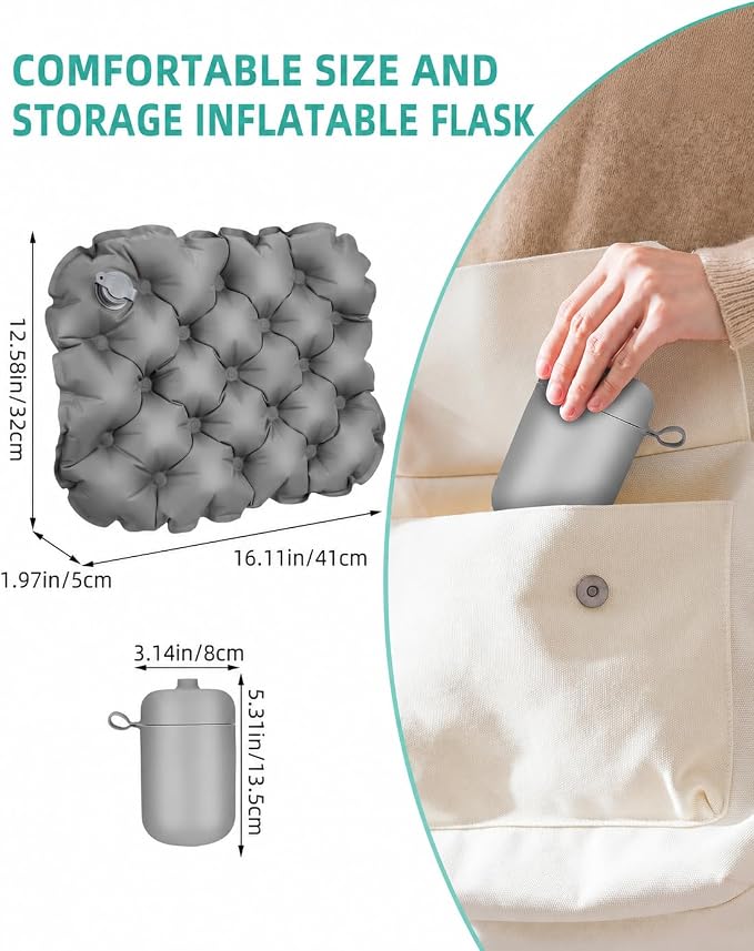 Abaodam Airplane Seat Cushion with Air Pump Bottle for Adult Office Workers | Travel Seat Cushion for Airplane No Mouth Blowing Compact Inflatable Seat Pads Long Flights Stadium Bleacher 40D Nylon TPU - Image 6