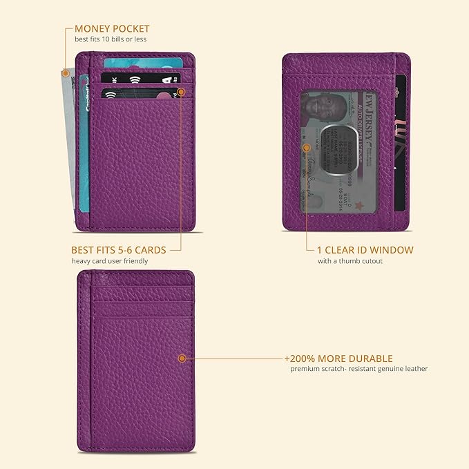 Slim Minimalist Leather RFID Blocking Front Pocket Wallet, Fuchsia - Image 2