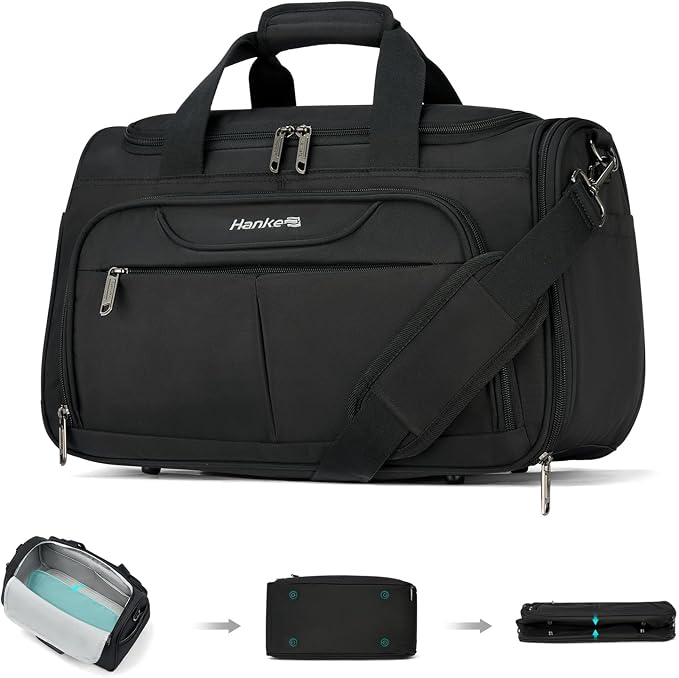 Hanke Small Underseat Carry On Luggage Bags for Travel with 10 Pockets. | Airline Approved Foldable Personal Bag w/ Luggage Sleeve; Tote Duffle & Bento Bag, Flight Attendant Weekender for Men & Women by Hanke