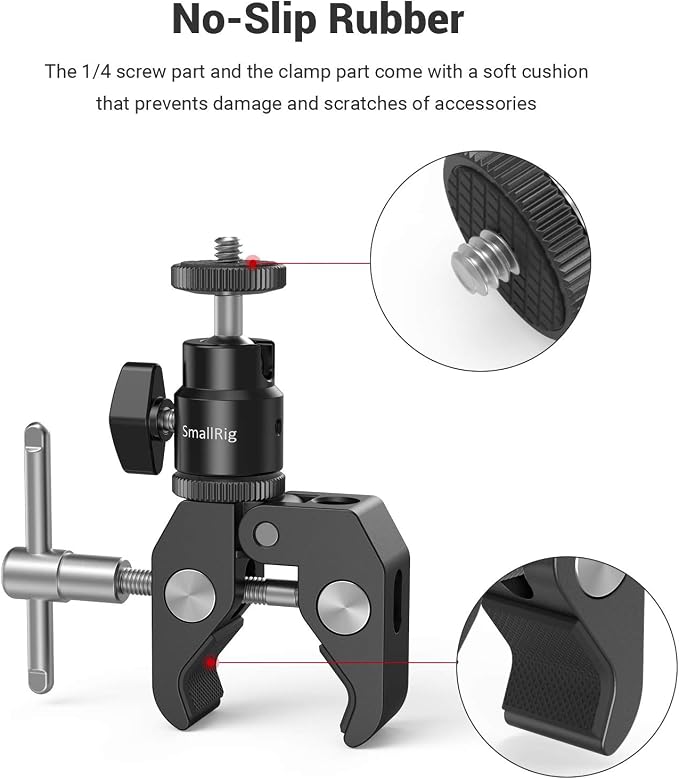 SMALLRIG Super Clamp Mount with Mini Ball Head Mount for Action Cameras | Hot Shoe Adapter with 1/4" screw for Monitors/Lights/Flash, for GoPro, for DJI, for Insta360 - Image 6