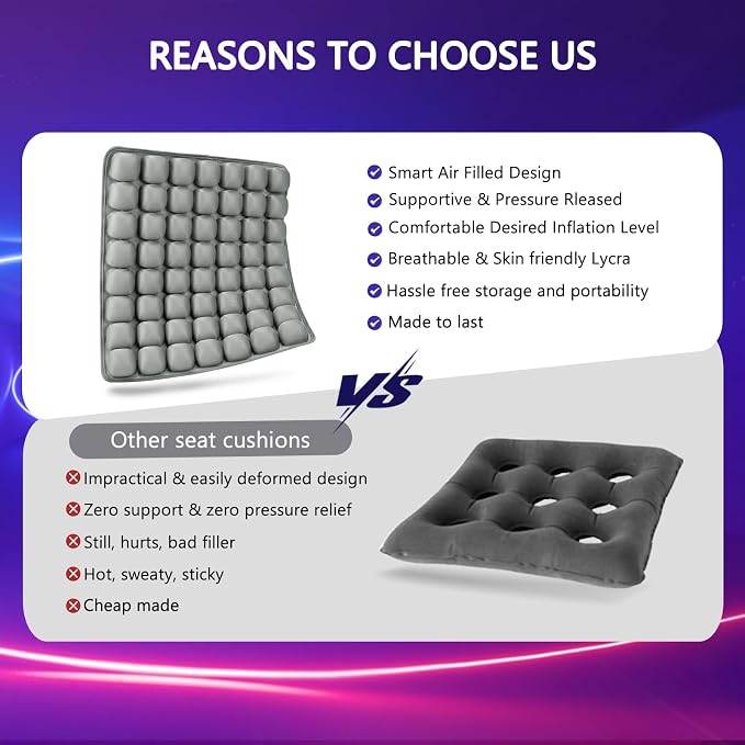 SUNFICON Inflatable Car Seat Cushion Air Seat Cushion Work from Home Office Chair Cushion Wheelchair Pad Anti Bedsore Orthopedics Pain Pressure Relief Cushion Camping Seat Mat w Pump 18"x16"x1'' Gray - Image 7
