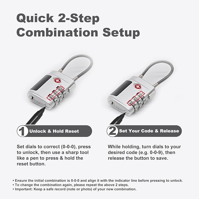 Luggage Locks TSA Approved 2 Pack, Small Combination Padlock, TSA Locks for Luggage, Combo Cabel Padlock for Travel Suitcase, Gym Locker, Gun Case, Ammo Can, Backpack Zipper (Black+Silver) - Image 6