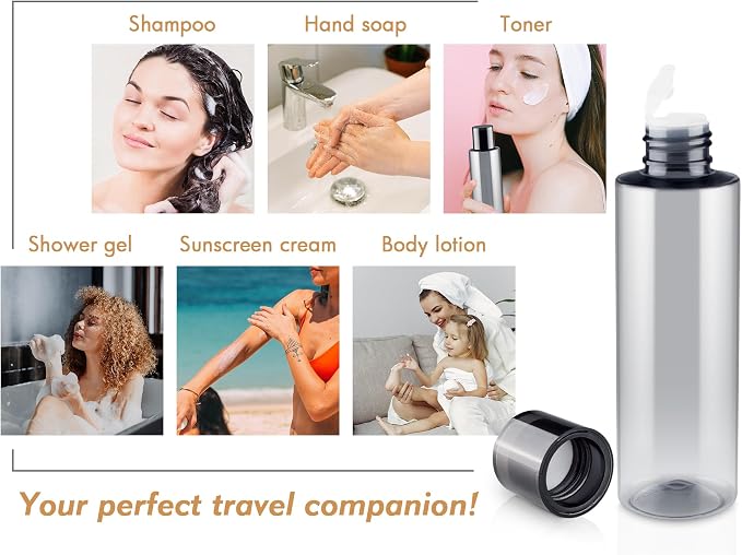 200ML/6.8OZ Travel Size Toiletries, 6 Pack Travel Size Containers, Leak Proof Plastic Bottles for Shampoo, Lotion, Body Wash with 6pcs Labels | Double Leak Proof & Refillable Plastic Travel Bottles for Shampoo, Lotion, Body Wash with 6pcs Labels - Image 6