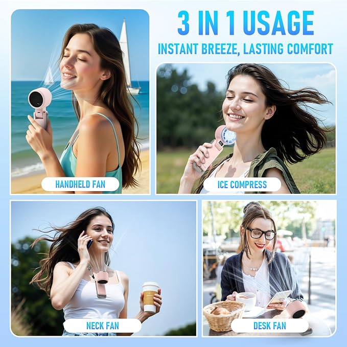 PlayHot Portable Handheld Cooling Fan, Travel Essentials, Gifts for Women | Instant Cooling, 10m/s Airflow, 5-Speed, 10H Max, USB-C Rechargeable, LED Display, 3-in-1 Foldable for Cruise, Beach Vacation - Image 6