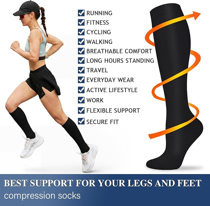 Sooverki Compression Socks for Women and Men Circulation (3/4 Pairs) is Best Support for Running Athletic Cycling Hiking - Image 6