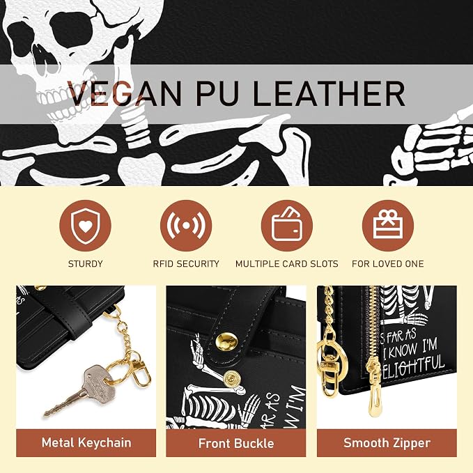 Jogjam Skull Skeleton Rfid Women Wallet, Small Slim Thin Credit Card Holder | PU Leather Bifold Cash Zipper Coin Pocket ID Window, for Female Ladies Teen Girls Girly Gifts - Image 6