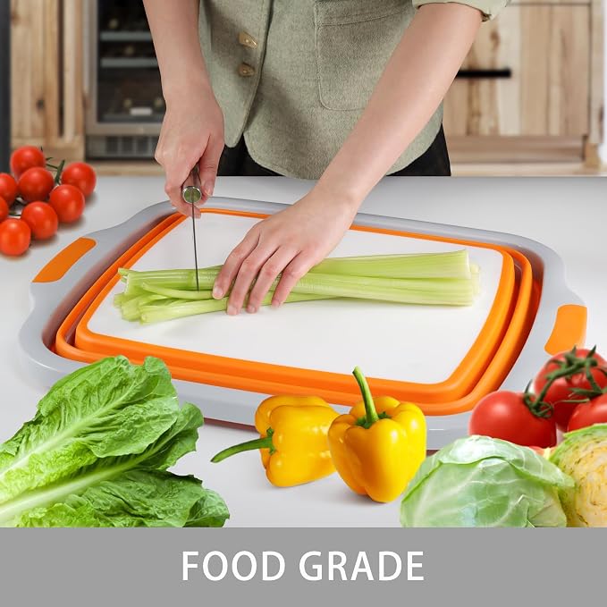 Collapsible Cutting Board with Container, Foldable Camping Sink with Colander, BBQ Prep Tub with Lid, Multifunction Dish Basin for Kitchen, Bowl, Vegetable and Fruit, 2.11 Gal/8L Storage Basket - Image 7