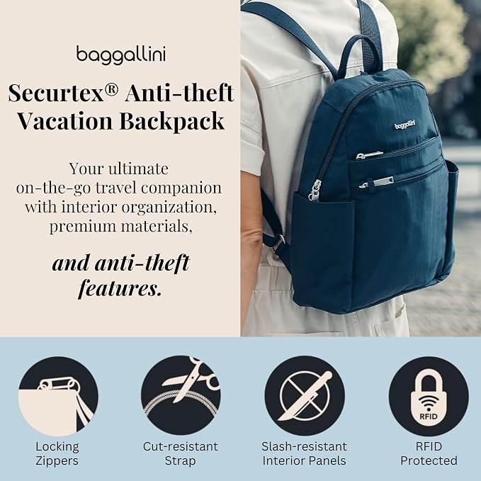 Baggallini Securtex® Anti-theft Vacation Travel Backpack 10x13 Daypack w/Locking Zippers & RFID Wallet Slash-Resistant - Image 2