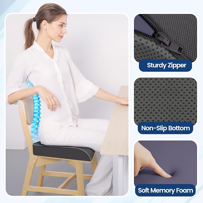 SweetSlubr Seat Cushion, Chair Pad, Memory Foam Tailbone Pain Relief | Office Chair Cushion for Tailbone Pain Relief, Non-Slip Cover, Soft Support for Office Chair, Car Seat, Airplane,Large/Gray - Image 3