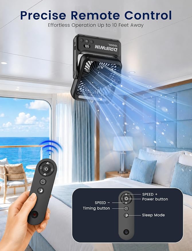 Magnetic Cruise Approved Fan with Night Light, 10000mAh Ultra-Slim Travel Fan, 4-Speed, Hook Design, Portable Fan for Cruise Ship Cabin, Bedroom Sleeping, Camping, Travel & Cruise Essentials 2026 - Image 3
