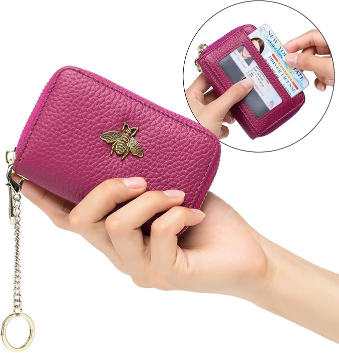 imeetu RFID Credit Card Holder, Small Card Wallet Women, Leather Card Case | Genuine Leather Women's Card & id Cases, Change Coin Purse with Zipper Keychain id Window, 20 Colors & 3 Styles, Daily, Gifts - Image 7