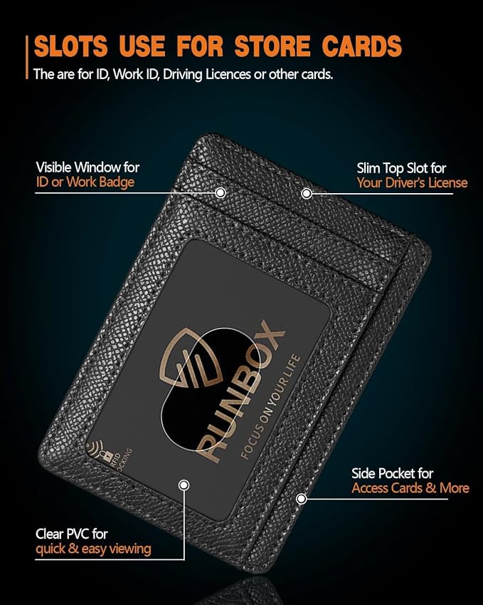 RUNBOX Slim Wallet for Men and Women, RFID Blocking Leather Card Holder | Minimalist 8-slot design fits IDs and credit cards in a thin profile for front pockets, purses, pants and travel - Image 4