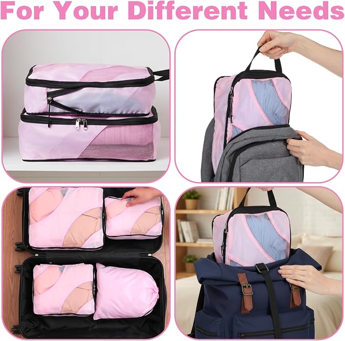 6 Pcs Set ompression Packing Cubes, Expandable Large Packing Cubes for Suitcases and Backpack, Compression Suitcase Organizers with Shoe Bag for Travel - Image 7