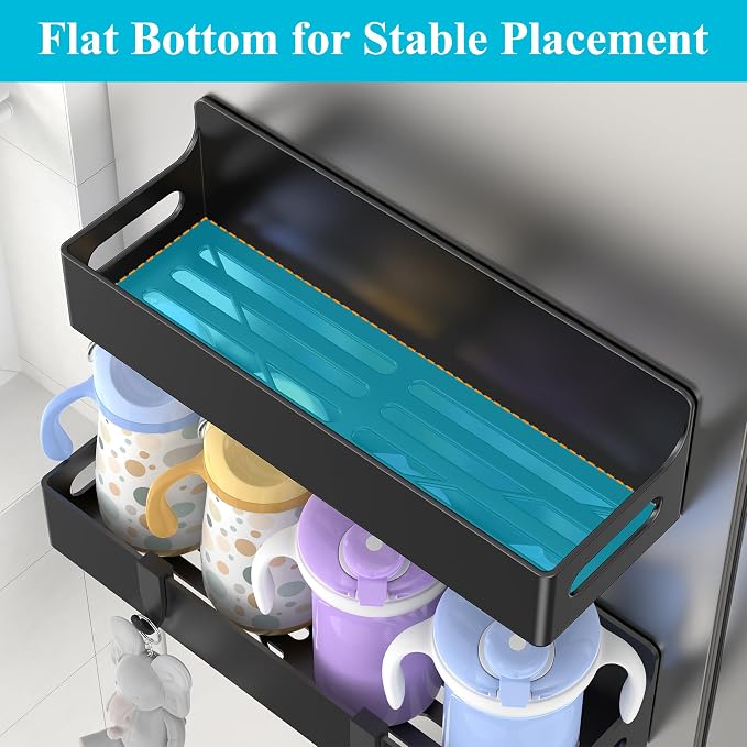 2 Pack Magnetic Spice Rack for Refrigerator Upgrade Black | Magnetic Cup Holder for Fridge, Magnetic Fridge Shelf with Hooks, Kids Sippy Cup Holder Kitchen - Image 5
