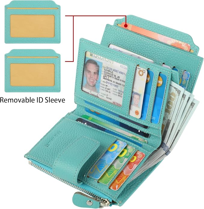 Small Compact Women Wallet RFID Blocking Genuine Leather Bifold Purse with ID Windows - Image 2