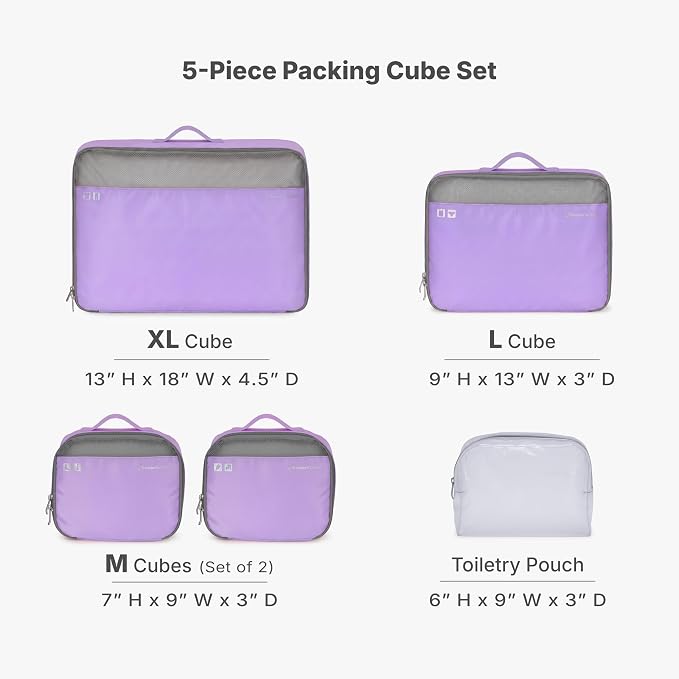 Traveler's Choice Cloverland Packing Cubes, 5-Piece Set, Purple - Image 2
