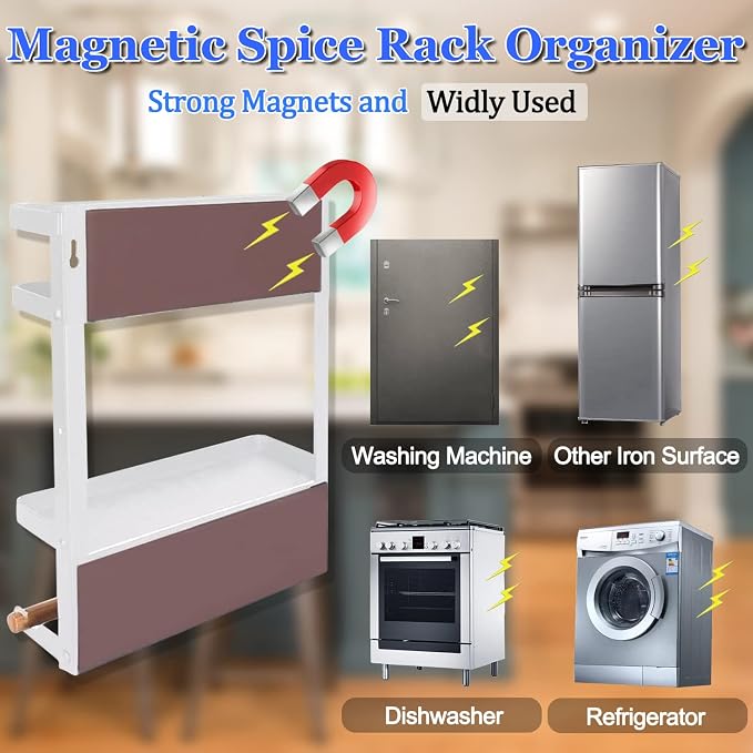 Magnetic Spice Rack for Refrigerator White Magnetic Paper Towel Holder for fridge Magnetic Shelf Magnetic Shelves Fridge Magnet Organizer Spice Rack Kitchen Organization Kitchen Storage - Image 6