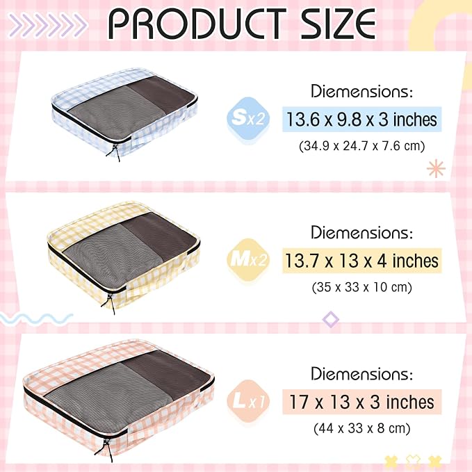 5 Pcs Packing Cubes for Suitcase Large Travel Cubes Carry on Luggage Organizer Bags for Clothes Accessories(Mixed,Plaid) - Image 2