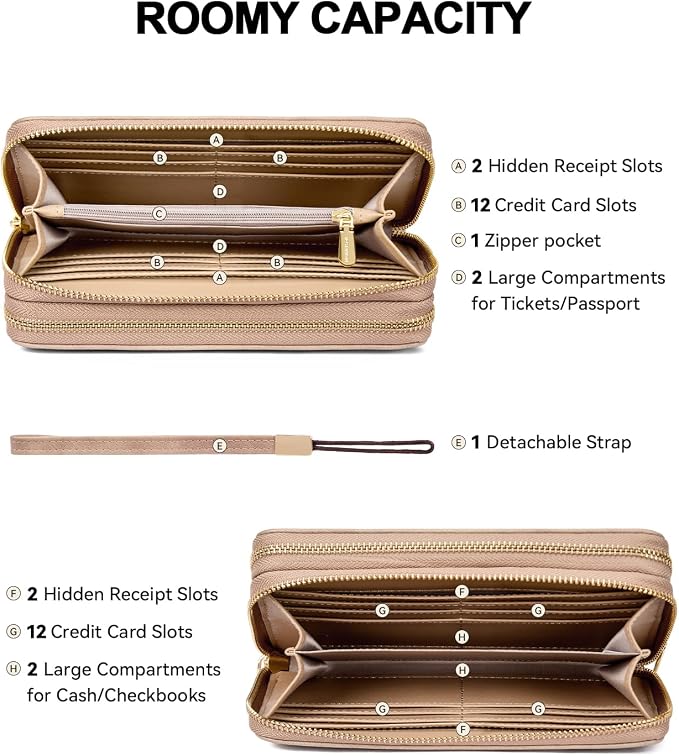 BOSTANTEN Wristlet Wallets for Women RFID Large Capacity Clutch Wallet | 24 Card Slots, 2 Zipper Pockets, Phone ＆ Card Holder, Zip Around, Hand Strap, Vegan Leather, Great Gifts - Image 7
