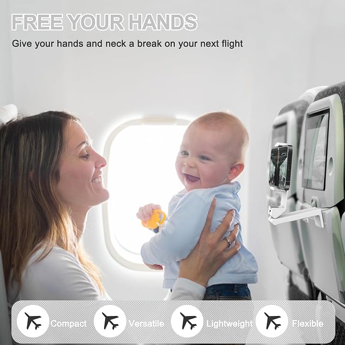 Perilogics Airplane Phone Holder Mount Universal in Flight Hands Free Viewing with Multi-Directional Dual 360 Degree Rotation (White) - Image 3