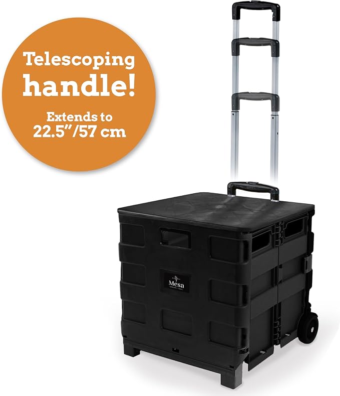 Inspired Living Collapsible Ultra-Slim Pack-N-Roll,2 Wheel Utility Cart w/Lid used as Seat up to 250 Lbs, Telescopic Handle - Super Strong, for Home, Garden, Shopping, Office, School use, Large, Black - Image 4