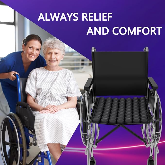 SUNFICON Air Cushion Inflatable Chair Air Seat Cushion Car Portable Breathable Comfort Cushion Office Wheelchair Pad Orthopedics Pain Pressure Relief Cushion Camping Seat Mat 18 x 16 x1 in Black - Image 3