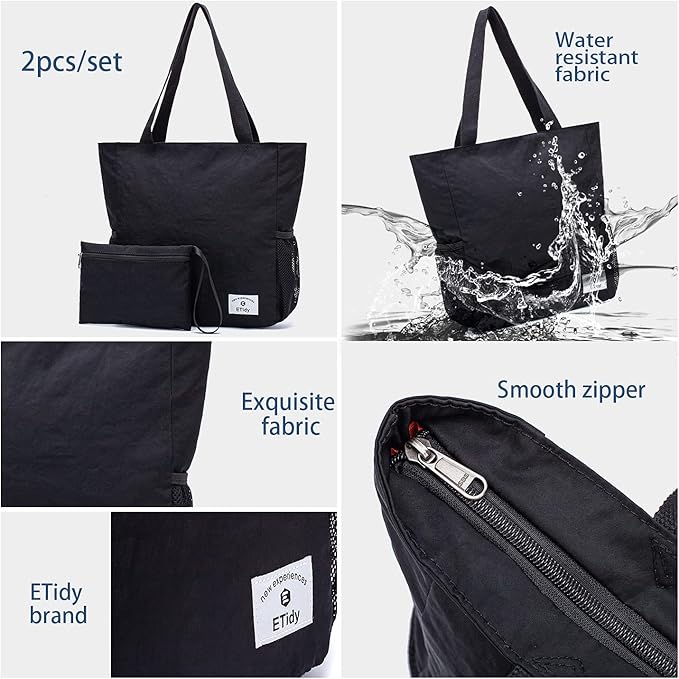 ETidy Large Capacity Foldable Tote Bag With Zipper | Water-resistant, Lightweight, Sandproof, Beach Bag, Gym Bag, Travel Shopping Bag - Image 5