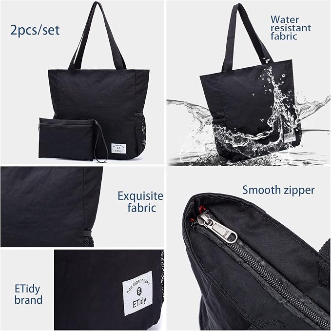 ETidy Large Capacity Foldable Tote Bag With Zipper | Water-resistant, Lightweight, Sandproof, Beach Bag, Gym Bag, Travel Shopping Bag - Image 5