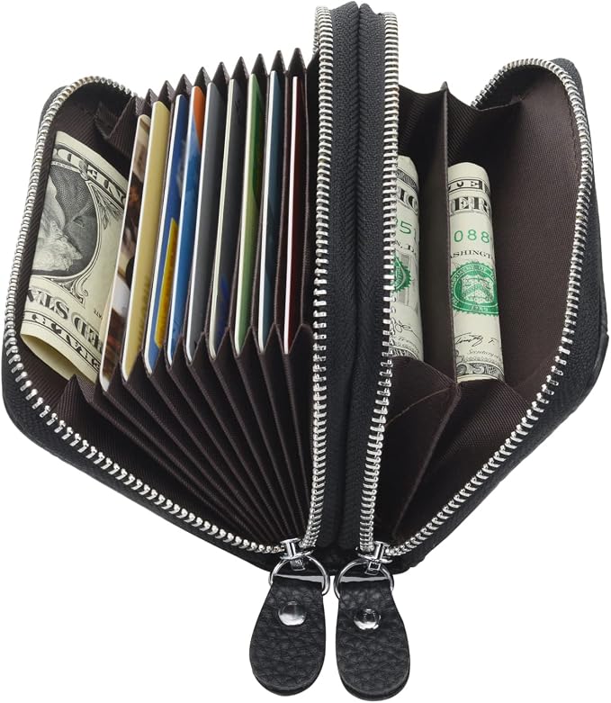 Women's RFID Blocking Leather Zipper Card Wallet Small Purse Credit Card Case Holder for Mother Day Gift (Black) - Image 2
