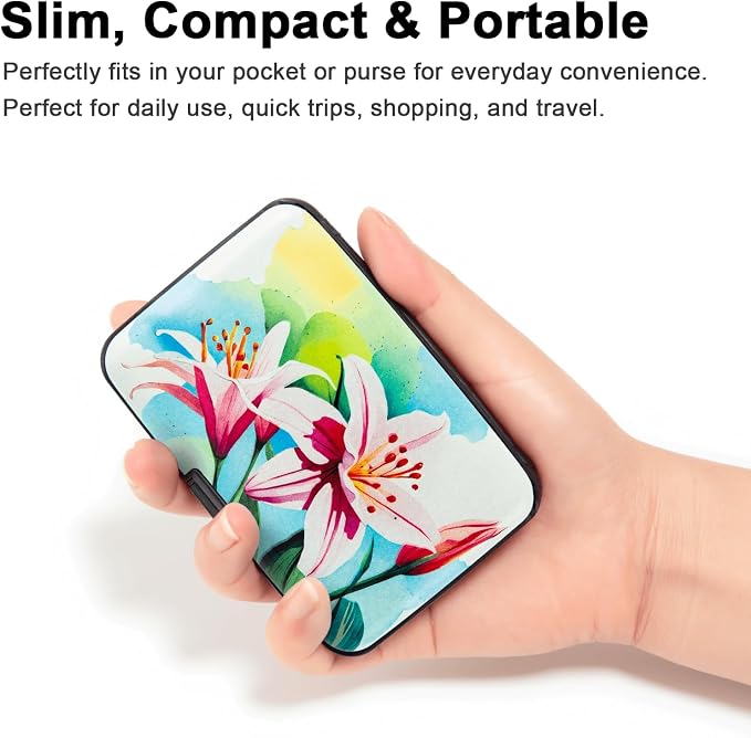 Credit Card Holder, Metal Card Wallet RFID Blocking Mini Slim Aluminum Business Hard Card Case for Women Men (Watercolor Lilies) - Image 5
