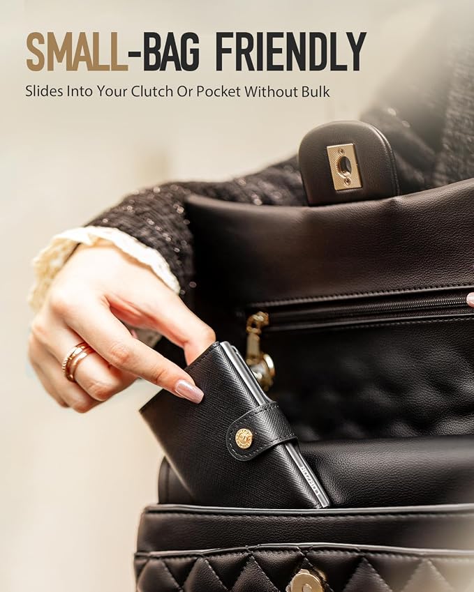 Women Wallet RFID Blocking Wallet for Women, Slim Small Size, Top Grain Leather, Pop up Credit Card Holder, Trifold, Minimalist, Black Saffiano 9-11 Cards Capacity ID Window Cash Pocket,Gift for Her - Image 2