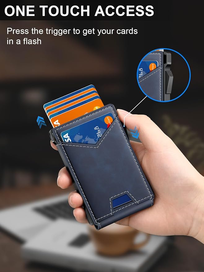 Wallet for Men RFID Wallet with 2 ID Windows & Money Clip, Slim Pop Up Card Holder for 10-12 Cards, Bifold Minimalist Smart Wallet for Front Pocket, Compact Metal Credit Card Holder, Gifts for Men - Image 2