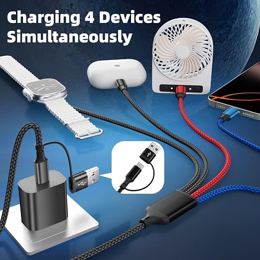Dual Type-C Ports 4 in 2 Multi Charging Cable for iWatch Charger/iPhone 17 | Travel Chargers for Multiple Devices, 5FT Universal Charger for iWatch Ultra/11-2, iPhone17-8, Android, Travel Essentials - Image 2