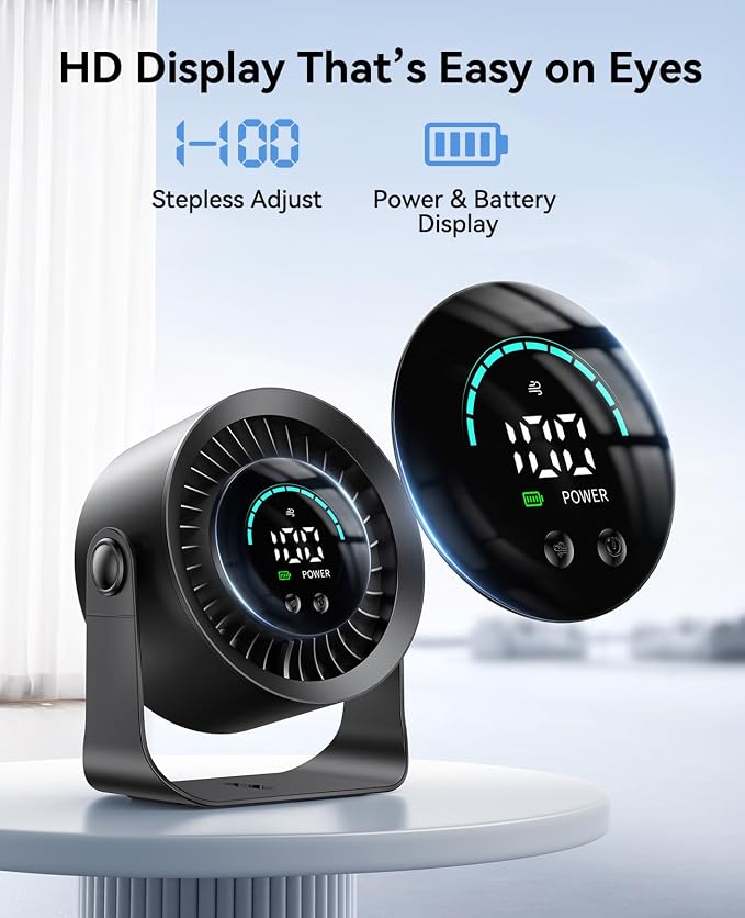 DIGIX Portable Desk Fan, 100 Speeds, 360° Rotation, USB Rechargeable | Quiet LED Display Table Fan with Wall Mount Design. Small Personal Cooling Fans for Home, Bedroom, Office & Travel, Black - Image 7