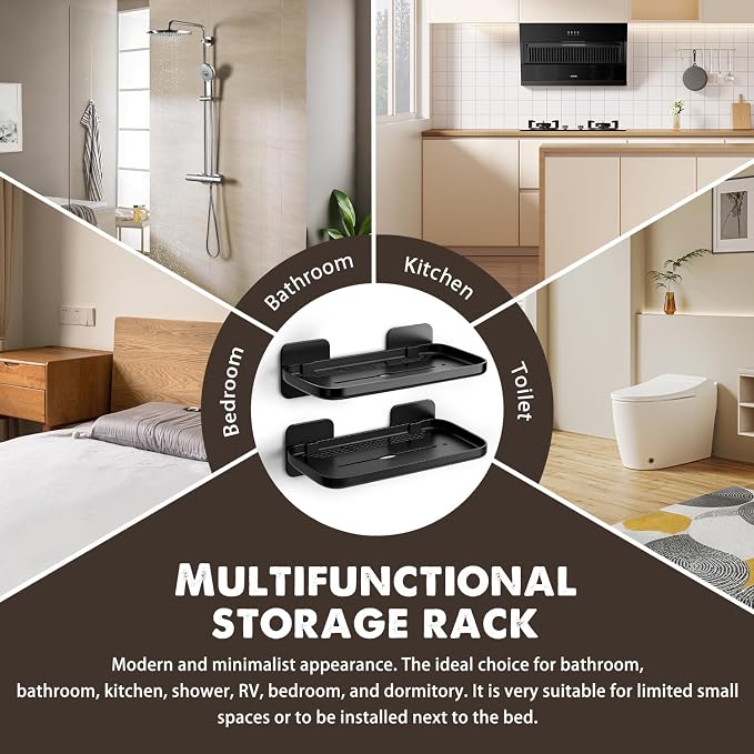 FAYYGYH 2 Pack Adhesive Floating Shelves, No Drill Small Floating Shelf | Wall Storage Damage-Free Wall Mounted Organizer for Bathroom, Kitchen, Bedroom & Office (Black) - Image 8