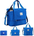 Foldable Travel Duffel Bag for Women, Blue | 40L Expandable Water-Resistant Carry on Bag, Personal Item Travel Bag Flight Approved with Wet Pocket for Gym Travel, Nylon by RIXINC