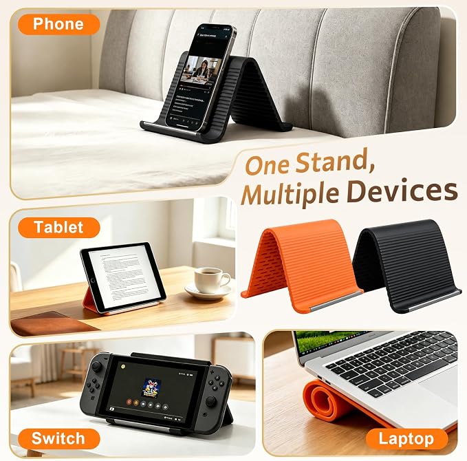 2 Pcs Flexible Silicone Phone Stand with Aluminum Core, Foldable Silicone Phone Holder for Cell Phones, Tablets & Small Devices, Adjustable Desktop & Airplane Phone Holder for Travel, Office & Home - Image 3